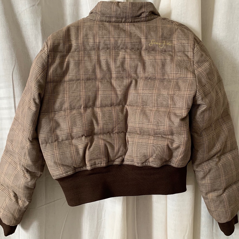 Sean John Women’s Plaid Puffer Jacket L | Cropped Bomber Style Gold Hardwarware - Picture 8 of 9